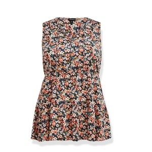 TORRID FLORAL RAYON SLUB BUTTON-FRONT TIERED TANK